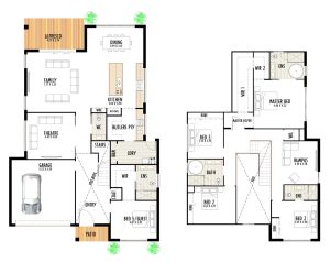 Double storey home design with 5 bedrooms, double garage, multiple spacious living and large outdoor space.