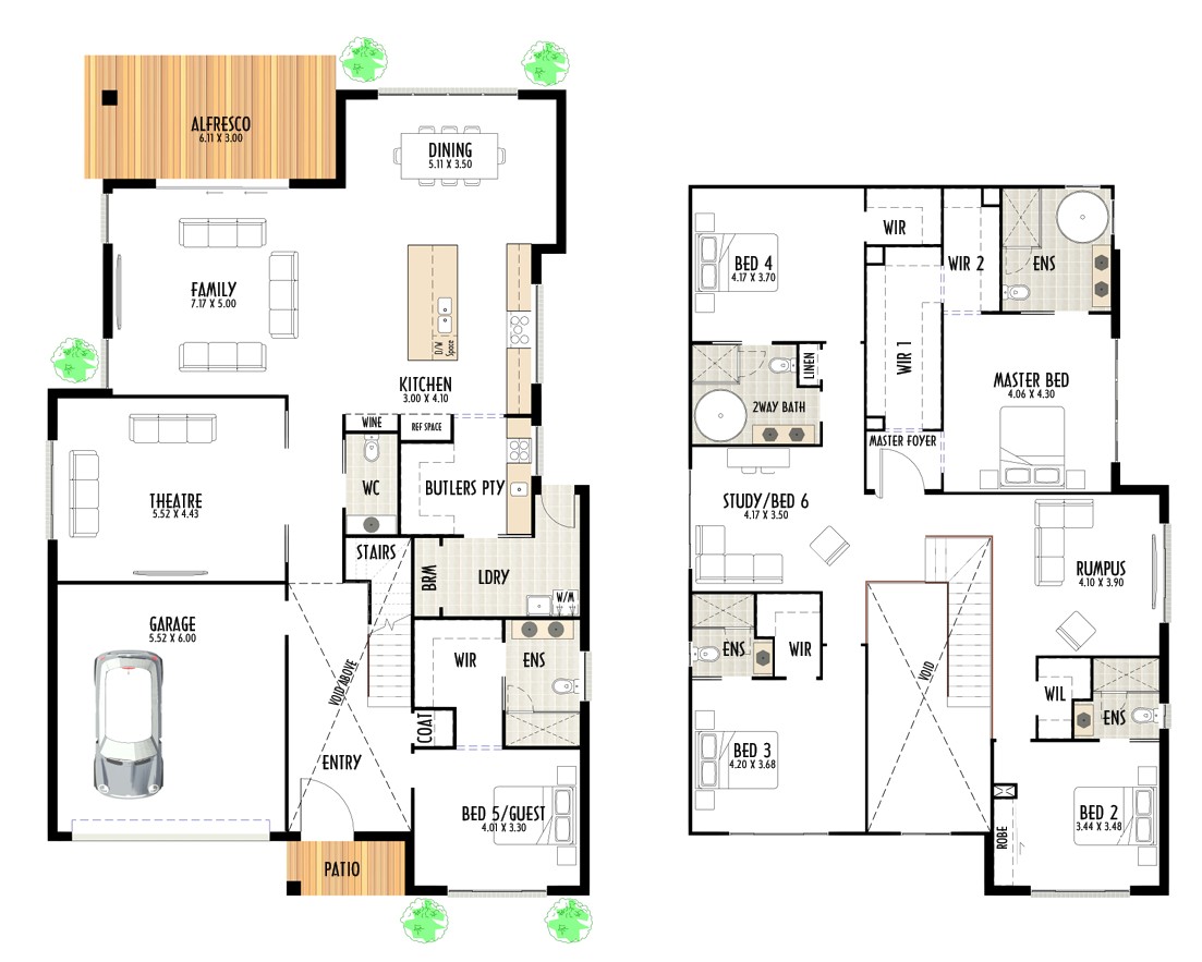 Double storey home design with potential 6 bedrooms, double garage, multiple spacious living and large outdoor space.