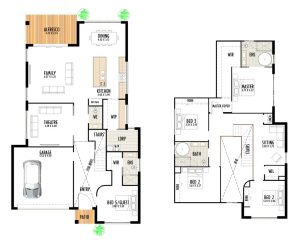 Double storey home design with 5 bedrooms, double garage, multiple spacious living and large outdoor space.