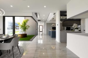 Contemporary Courtyard design by sydney home builder highlingting indoor and outdoor relationship