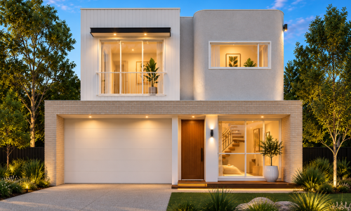 Modern box facade with curves and light cladding